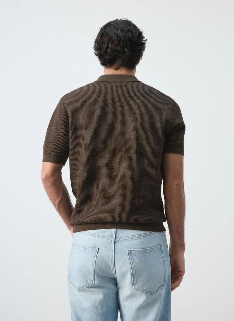 Mango Man 100% cotton structured knit polo with buttons